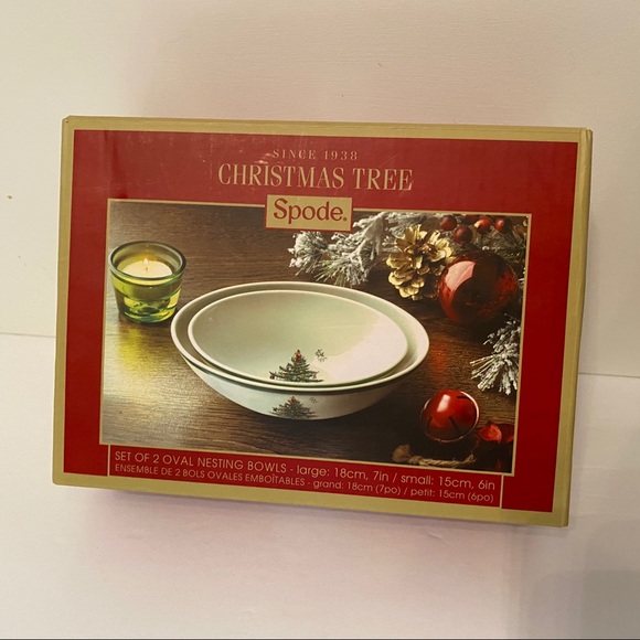 SPODE CHRISTMAS TREE NEW SET OF 2 OVAL NESTING BOWLS HOME HOLIDAY DINING - Picture 1 of 2